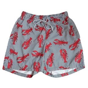 Rainforest Mens Swim Shorts Trunks M Navy Blue Stripes Lobster Pattern suit
